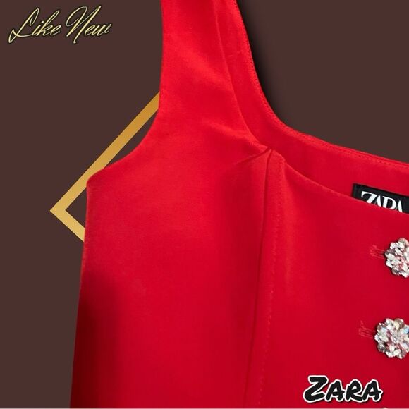 Like New ZARA Red Bustier Top with Rhinestone Buttons - Size Small - Picture 3 of 7
